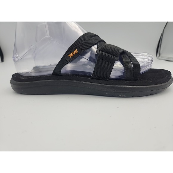 Women's 7 Black Teva Voya Zollesa Slides Strappy Sandles Flip Flops - Picture 4 of 7